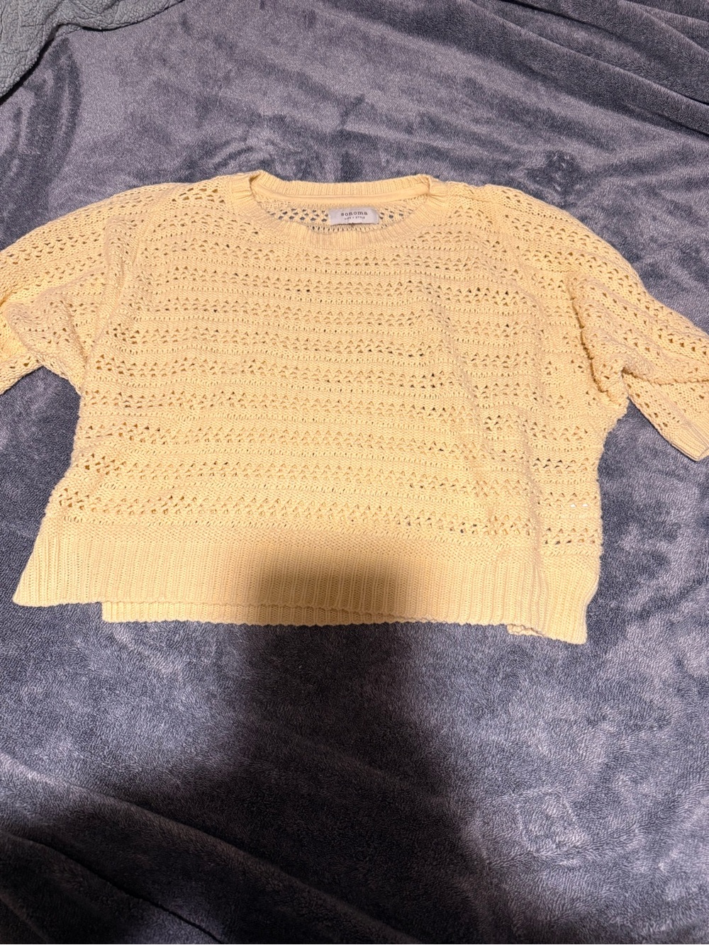 Sonoma Pale Yellow Open-Knit Crewneck Sweater